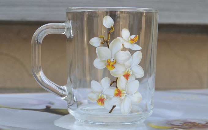 Сервіз чайний на стійці 7пр капучино "Біла орхідея" (300мл*6шт)