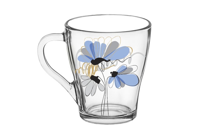 Чашка стеклянная "Грация" дек. "Голубой цветок " 250мл