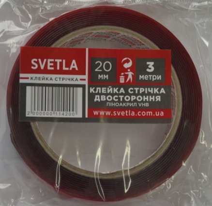 Двостороння супер КЛЕЙКА стрічка піноакрил VHB  20*3 SVETLA