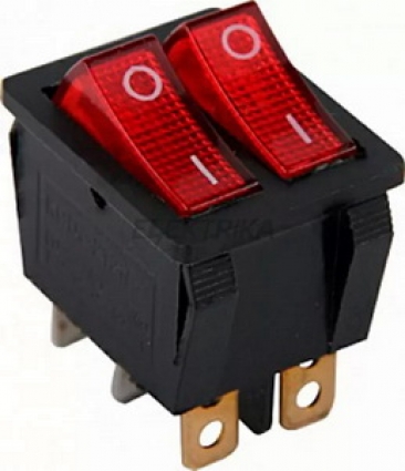 Перемикач-кнопка on-off 2-х клавишний квадрат середній червоні клавиши 6к (7-13)