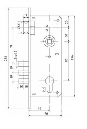 Корпус замка 85 планка 3 рігеля (45 R3м) бронза АВ 10-08-005 FZB