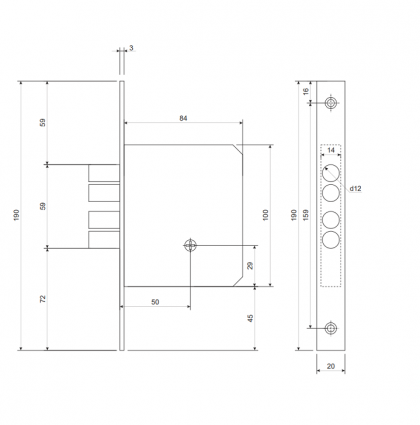 Корпус замка доп. 4 рігеля 200-4MF/CP 5 хрест кл хром FUARO