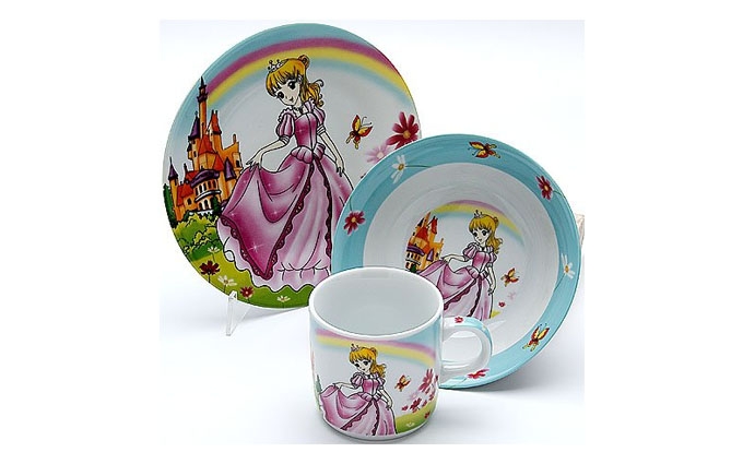 Набор детский 3пр. керамический (чашка-270мл, салатник-250мл, тарелка d-20см) Принцеса