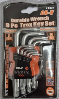Ключі Г-образні TORX  9шт, Т10-Т50, Cr-V HotTOOLS (ж-3)