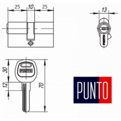 Циліндровий механізм Z400/60 к/к (25+10+25) PB латунь 5 кл. PUNTO