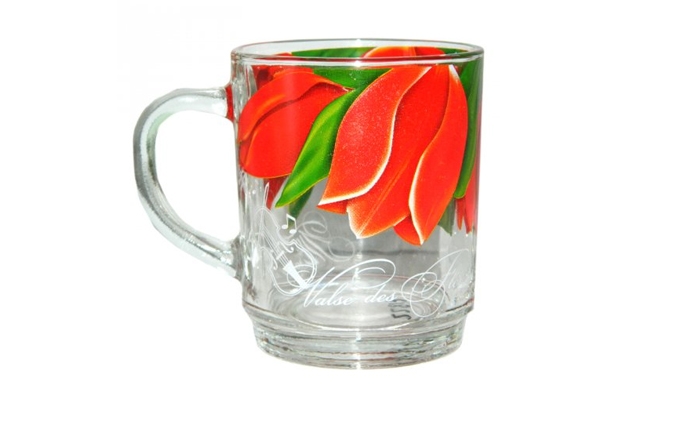 Чашка стеклянная "Green Tea" "Velse des fleurs" Георгин,тюльпан  200мл