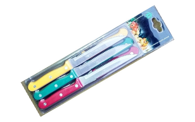 Набор кухонных ножей дерев. ручка "PengFeng" с зубч. из 6 шт., 20см (398)