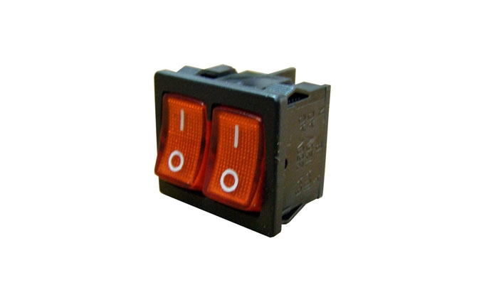 Переключатель-кнопка 2-х клавишный квадрат малый красный 6к KCD8-B