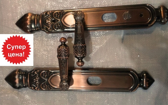 Ручка для бронированных дверей китайских резная антик бронза  левая AL(2шт/уп)