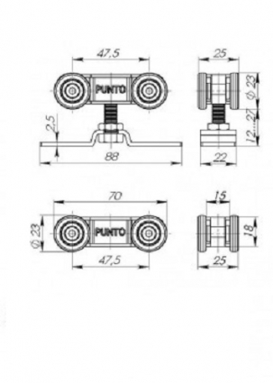 Комплект роликів для раздвижних дверей Soft LINE 45/4 PUNTO